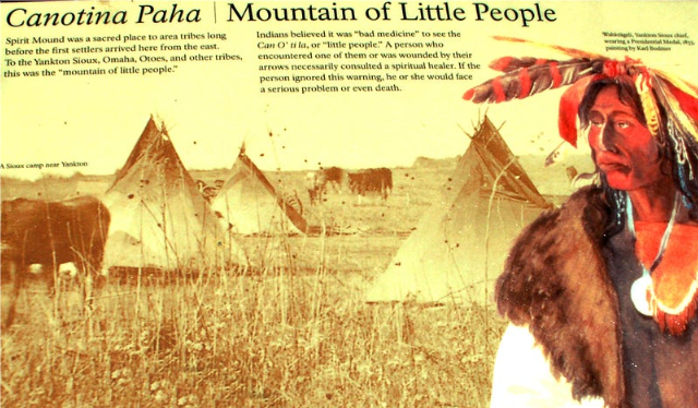 A sign along the trail at Spirit Mound tells the story of the 