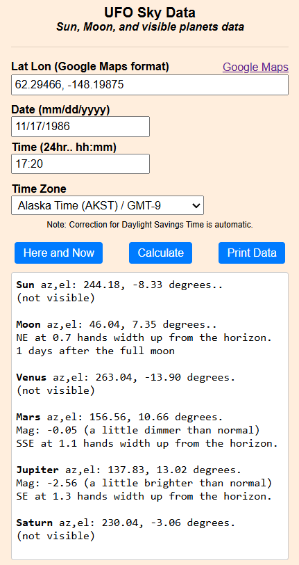 Sky Data calculation details